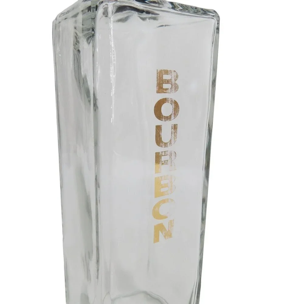 VINTAGE Midcentury Glass Gold Bourbon Decanter Bottle Barware